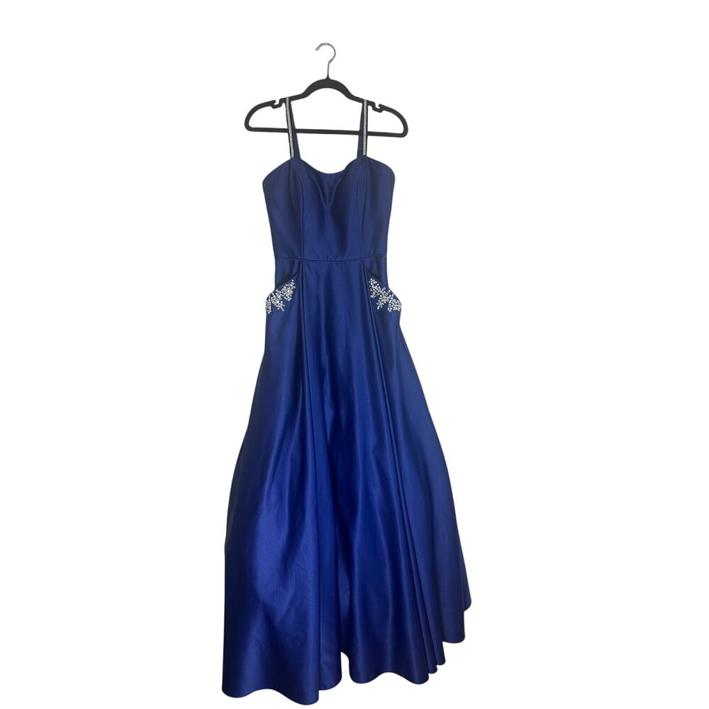 Blondie Nites by Stacy Sklar Women's Prom Gown 7 Strappy Embellished Royal Blue